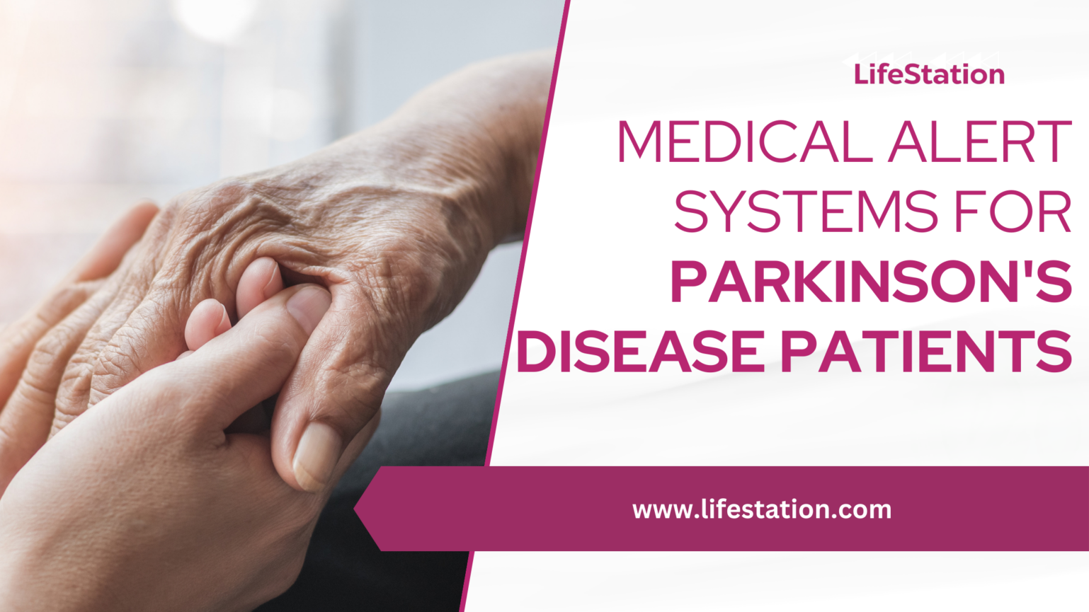 Image banner for Medical Alert System for Parkinson's Disease Patients. picture of someone with Parkinson's Disease holding the hand of their caregiver because they have peace of mind.